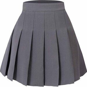 Women's Short High Waist Pleated Skater Tennis Skirt, Grey, Size L